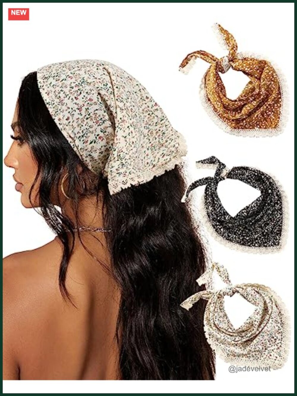 Set of 3 Tie-Back Triangle Head Scarves for Women with Floral Pattern, Soft